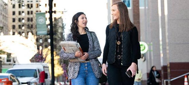 Students walking in downtown Jacksonville. 